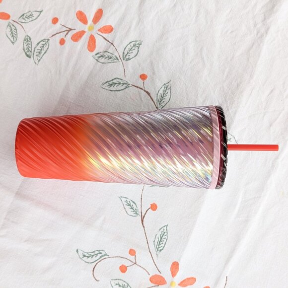 Starbucks Sunrise Swirl Cold Cup 24 oz Pearl Pink Orange Ombre Swirl NWOT - Picture 6 of 9